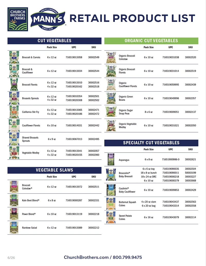 Church Brothers Farms Retail Product List