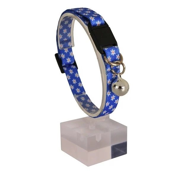 Katzenhalsband mit Glöckchen – Blau Daisy