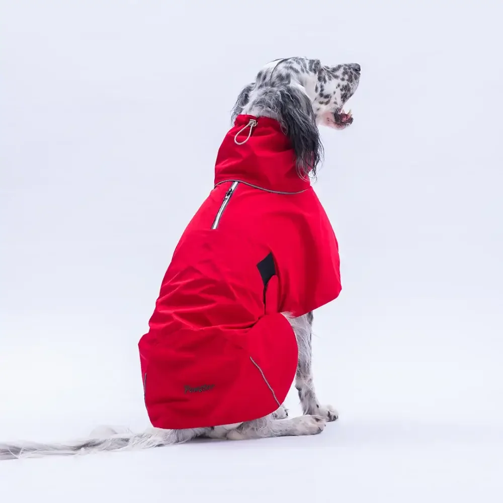 Pawstar Wasserdichter Hunderegenmantel in Rot mit Fleecefutter für mittelgroße Hunde