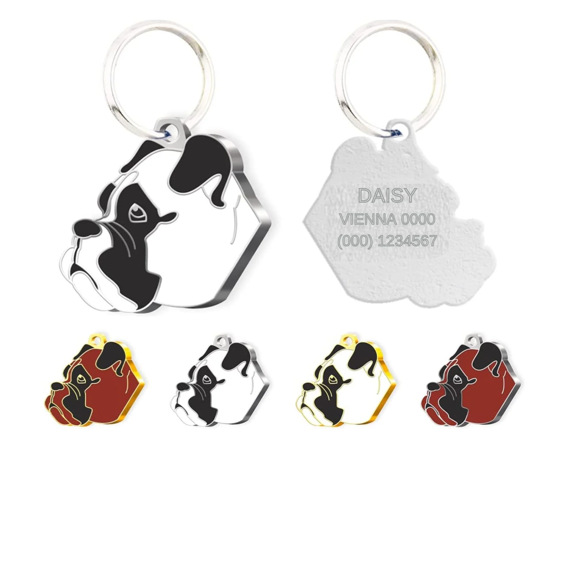 PetTagArt Boxer Personalized Dog Tag with Engraving, Pet-ID tag, Enameled Dog Tag, Gold & Silver color