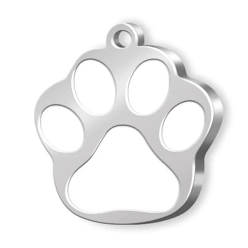 Personalisierter Anhänger aus Edelstahl mit Gravur - Pfotenform Silber Weiss