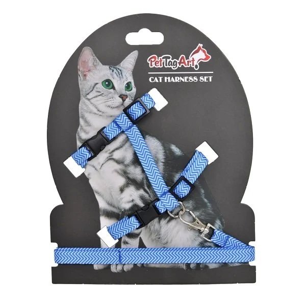 Katzengeschirr mit Leine – Gestreift in Blau