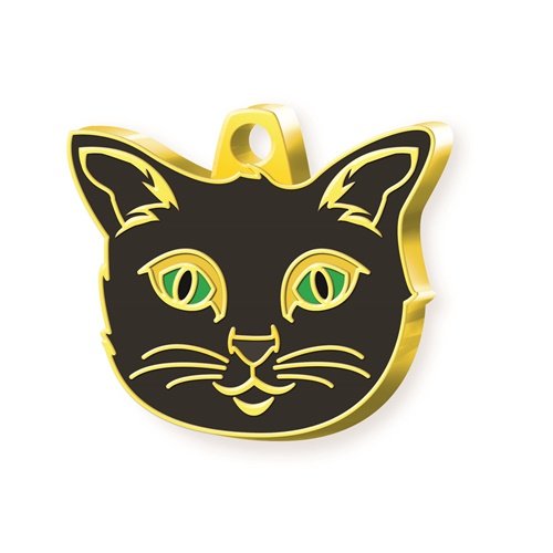 Anhänger in Gold, schwarze Emaille, Edelstahl, personalisiert mit Gravur.