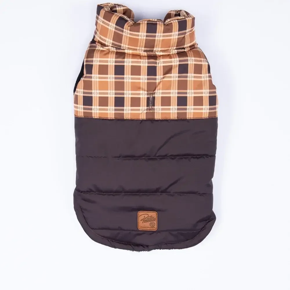 Hundemantel Regen in Braun wasserdicht mit Fleecefutter Rückansicht