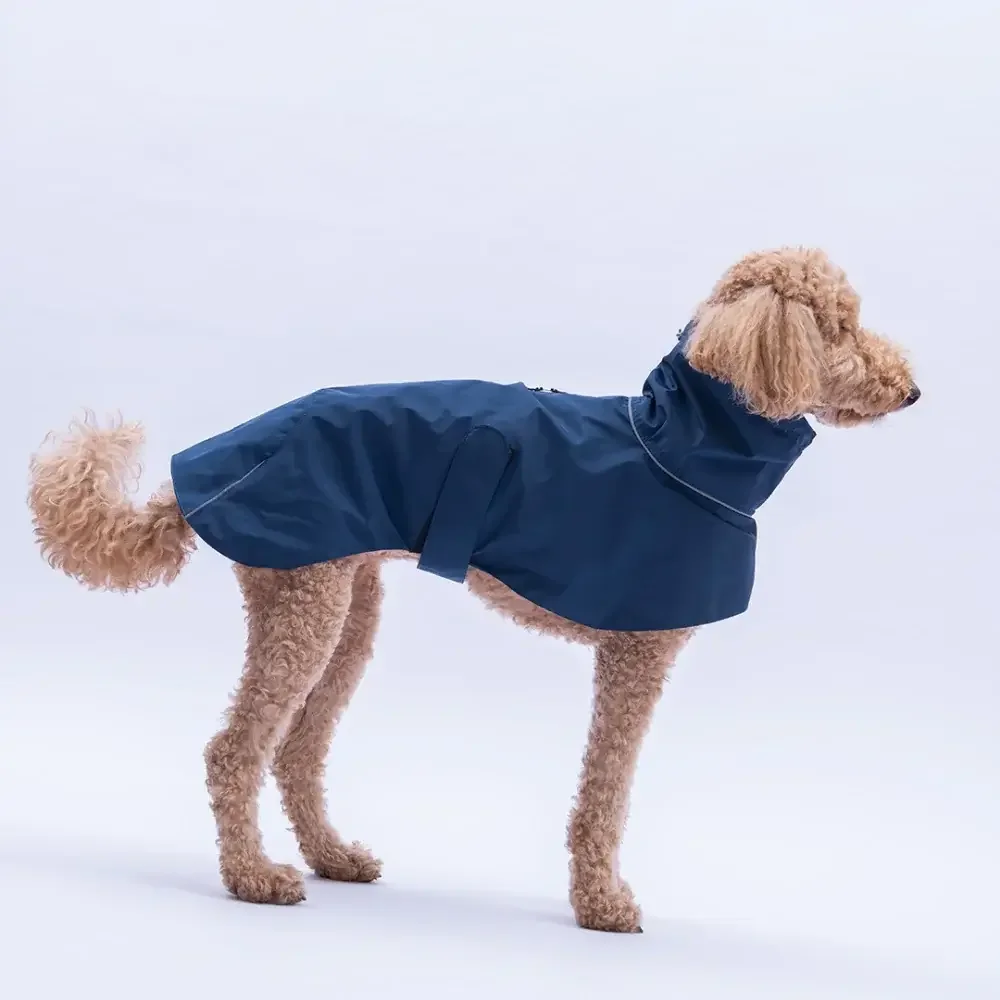Hunderegenmantel wasserdicht –  Blau (mit Fleecefutter)