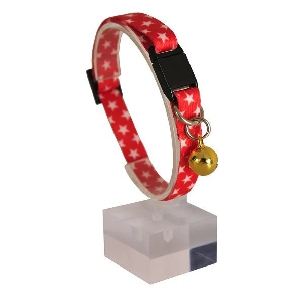 Katzenhalsband mit Glöckchen – Rot gemustert