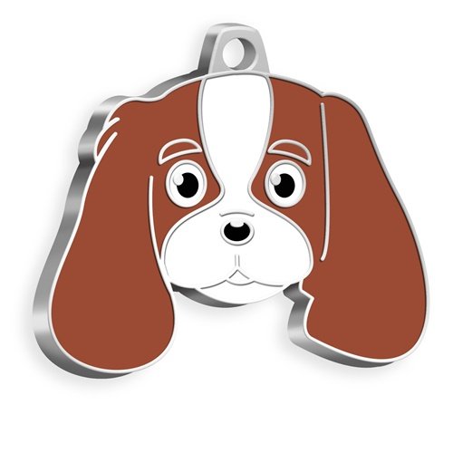 King Charles Spaniel Anhänger mit Gravur in Silber, Brau, , Edelstahl, Vorderseite