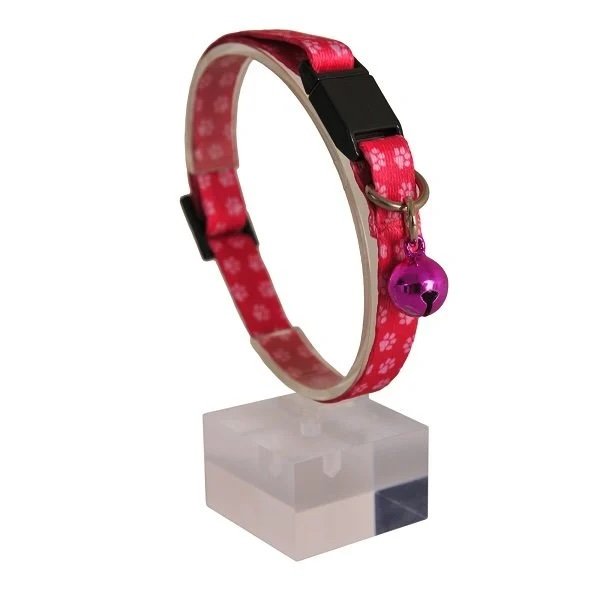 Katzenhalsband mit Glöckchen – Rosa Pfötchen