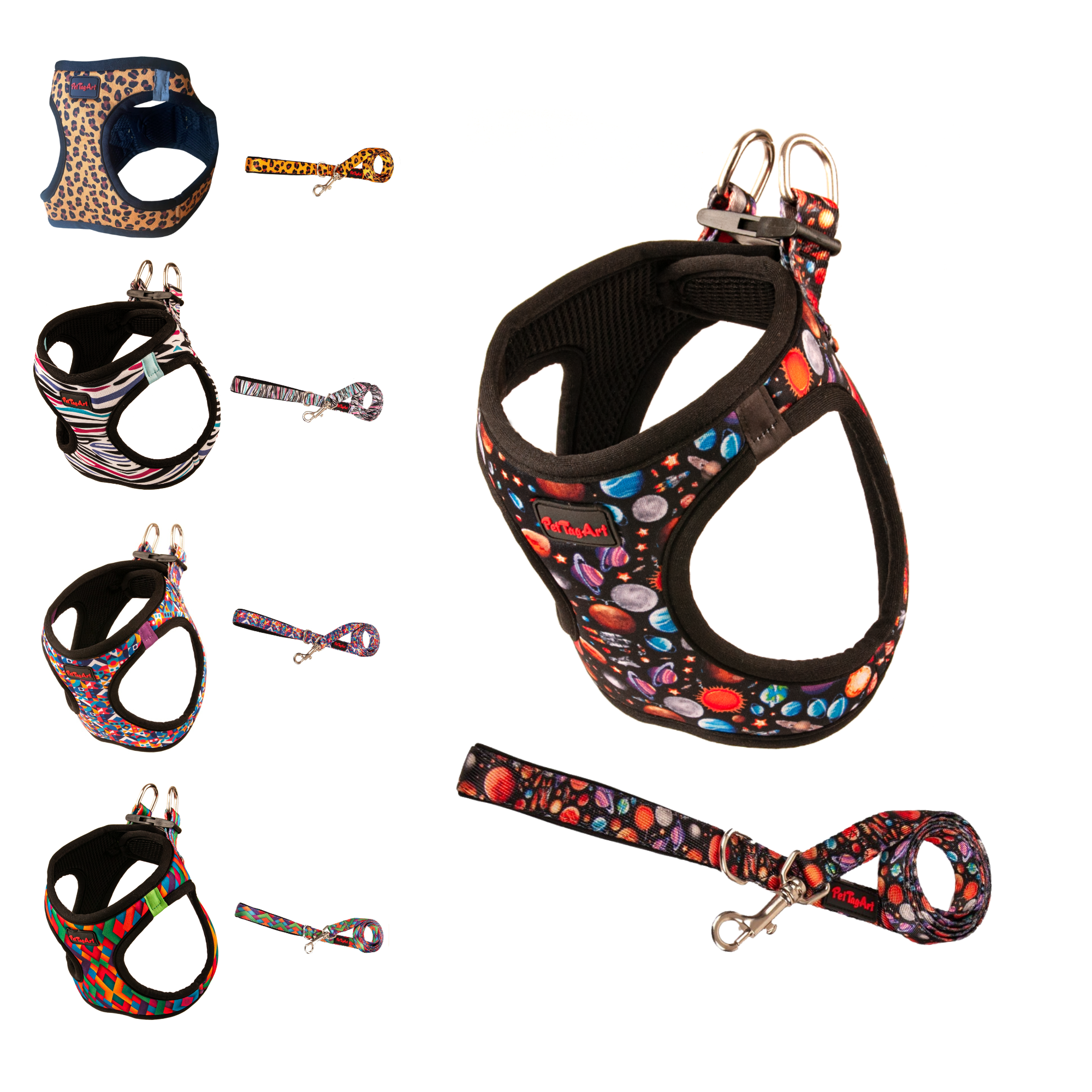 Pet Tag Art AirMesh Hundegeschirr mit passender Leine im Galaxie Muster für kleine Hunde