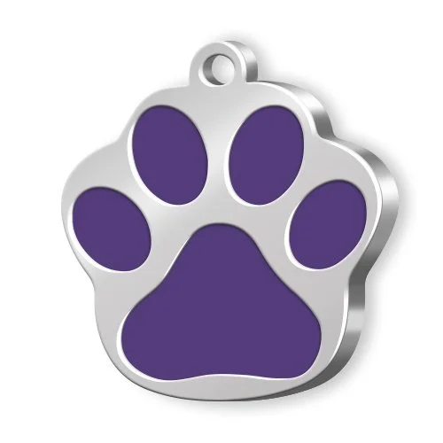 Personalisierter Anhänger aus Edelstahl mit Gravur - Pfotenform Silber violett