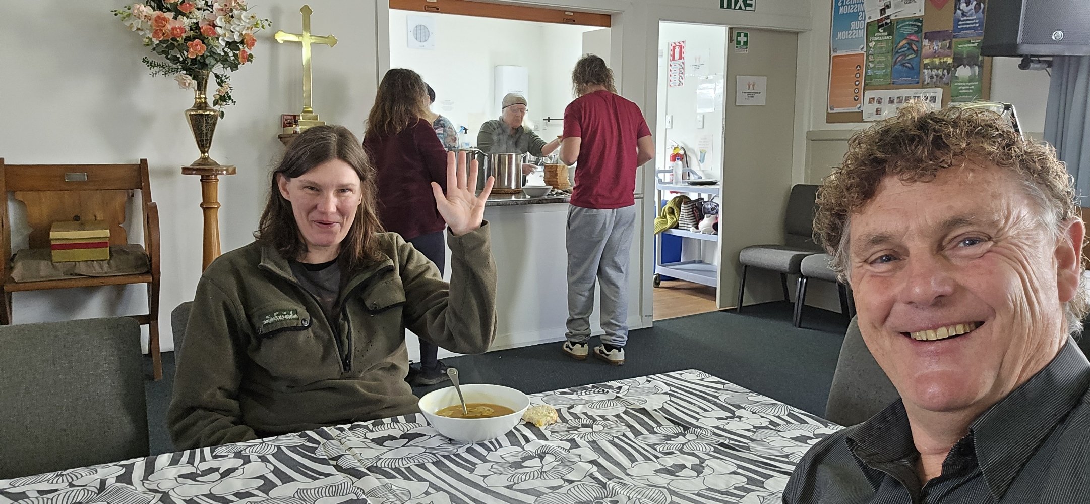 Enjoying Hot Soup & Fresh Bread.