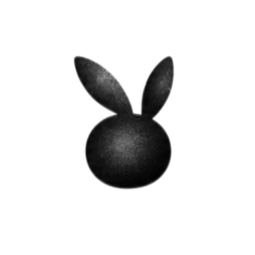 A black silhouette of a bunny head with two upright ears.