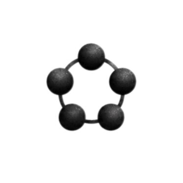 Model of a benzene molecule with six black balls connected in a ring.