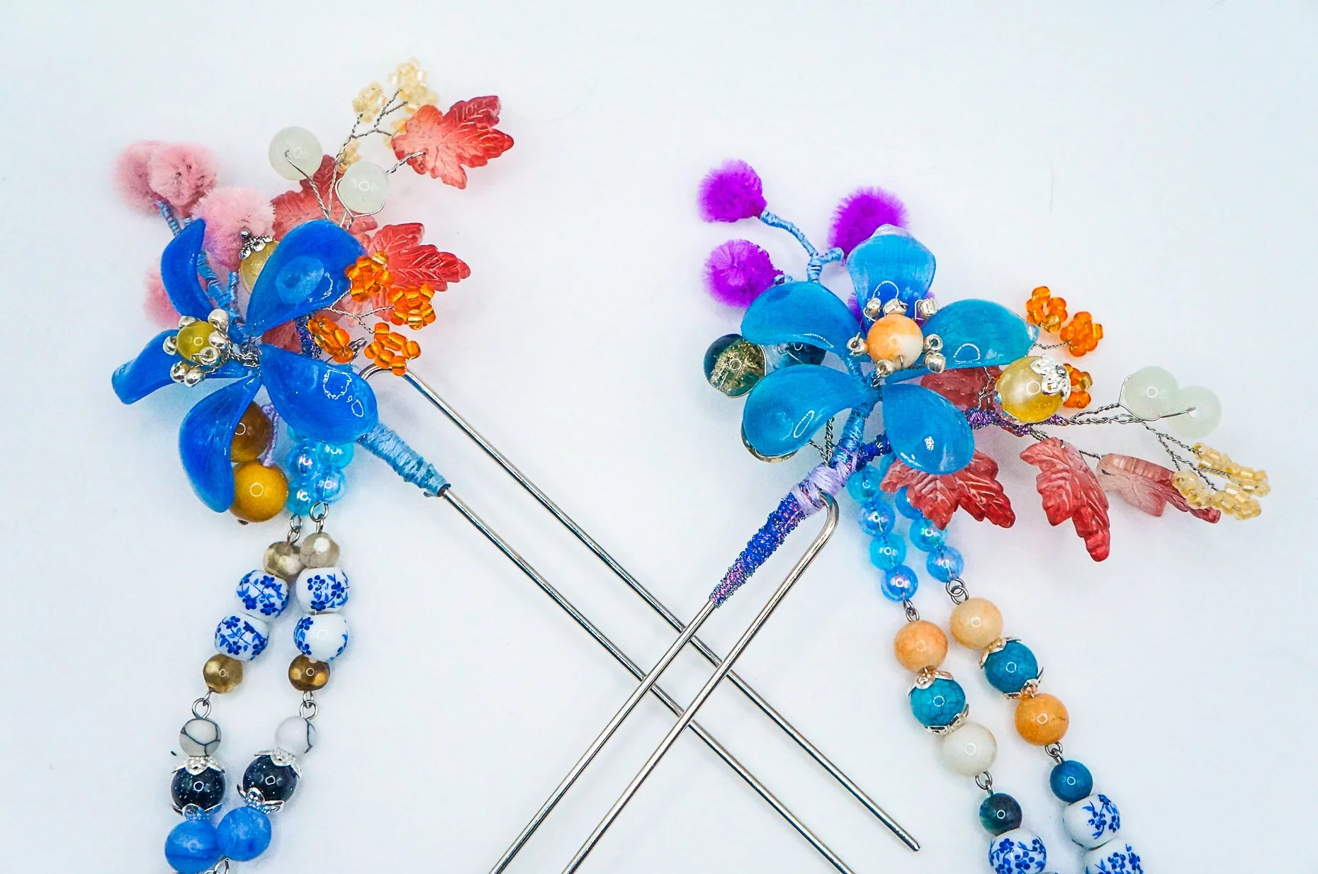 Blue Jasmine and Maple Leaf Bu Yao Hair Stick