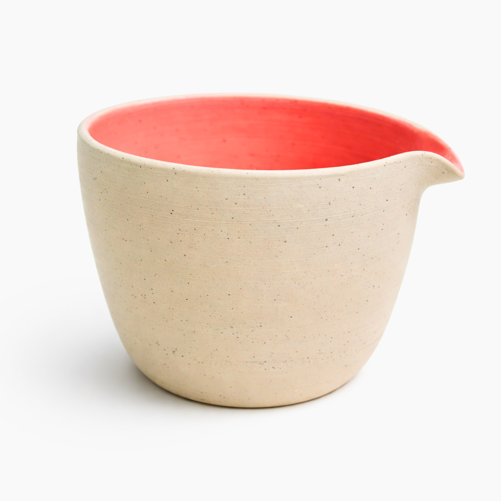 Handmade Ceramic Pink & White Speckled Stoneware Matcha Whisking Bowl With Spout