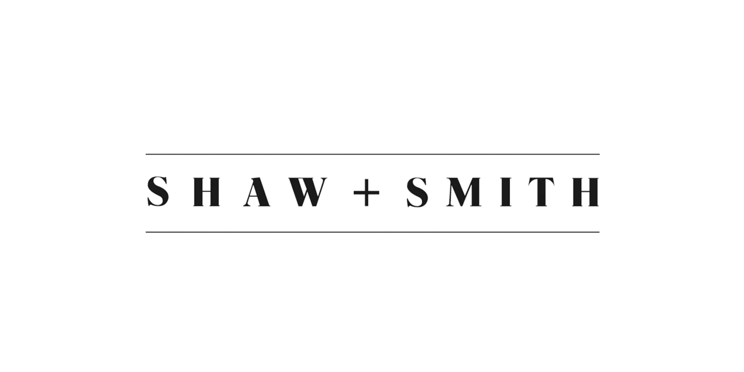 Black and white logo with the text "Shaw + Smith" centered between two thin horizontal lines.