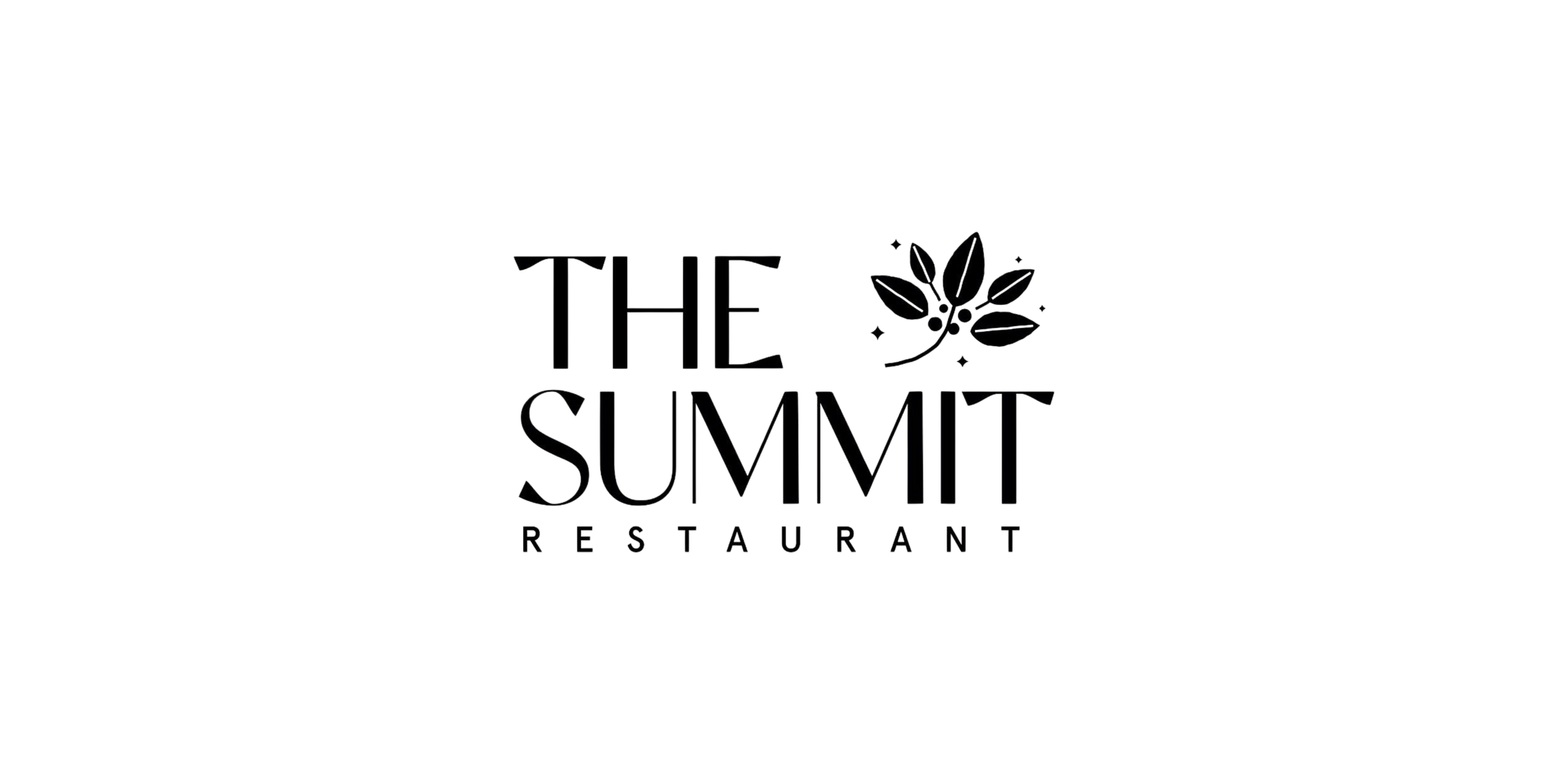 Logo for The Summit Restaurant featuring text and a small leaf illustration.