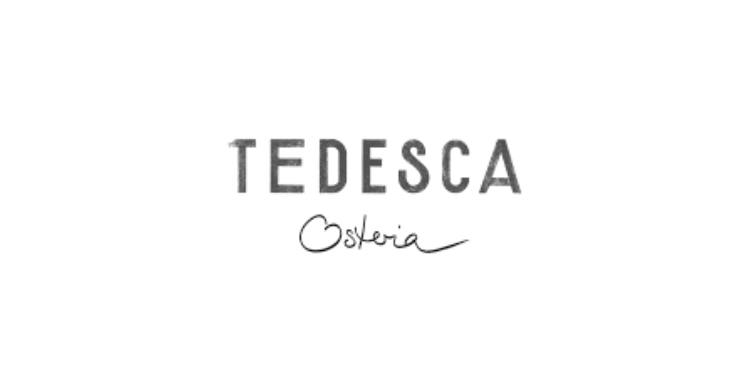 Logo for TEDESCA Osteria with the brand name in gray and black text on a black background.