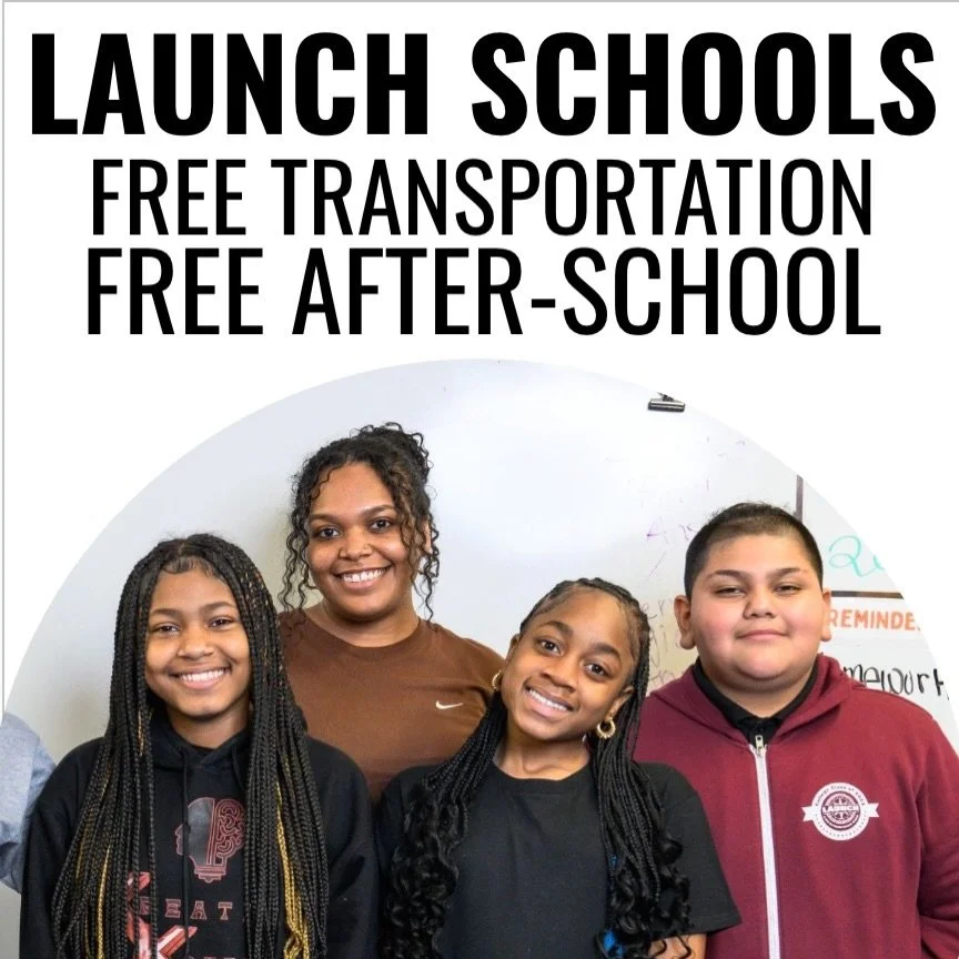 FREE BUSSING TO LAUNCH MIDDLE SCHOOL 🚌✨
Launch now offers FREE TRANSPORTATION to and from school&mdash;because every student deserves access to an excellent education, no matter where they live.

Free busing. 
Free after-school until 6 PM. 
Free Sat