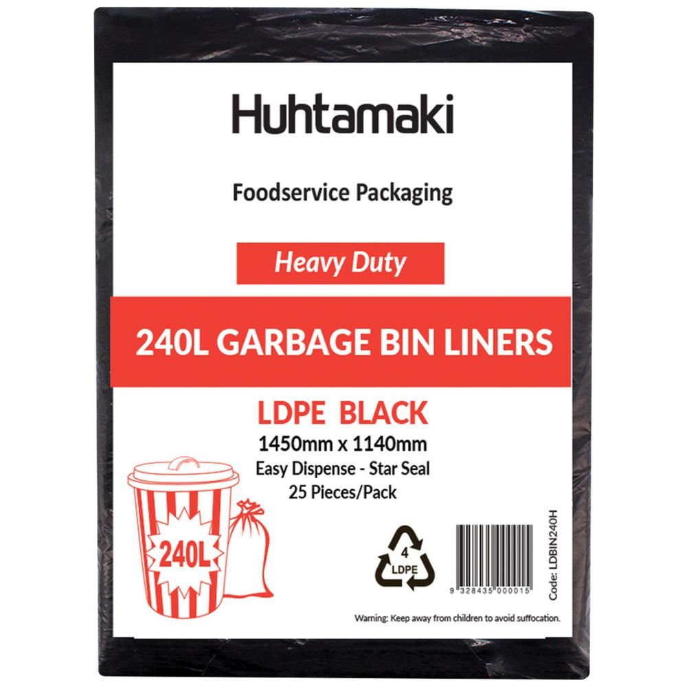 240L Black Heavy-Duty Garbage Bin Liners