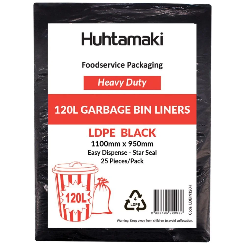 120L Heavy Duty Black Garbage Bin Liners