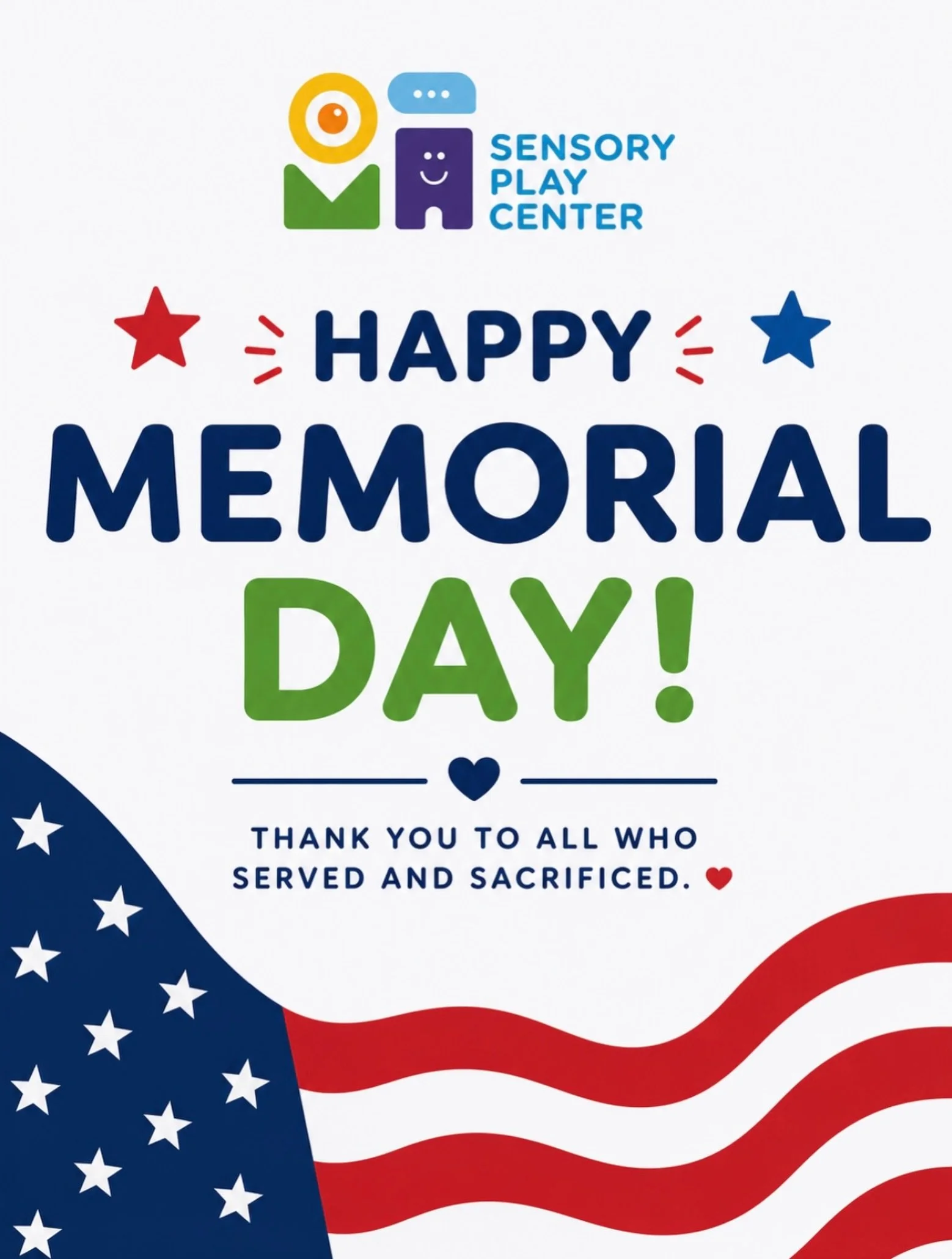 Today we honor and remember those who gave everything for our country. 🇺🇸

We&rsquo;re closed today &mdash; see you back at SPC tomorrow!

#MemorialDay #SensoryPlayCenter #SheltonCT