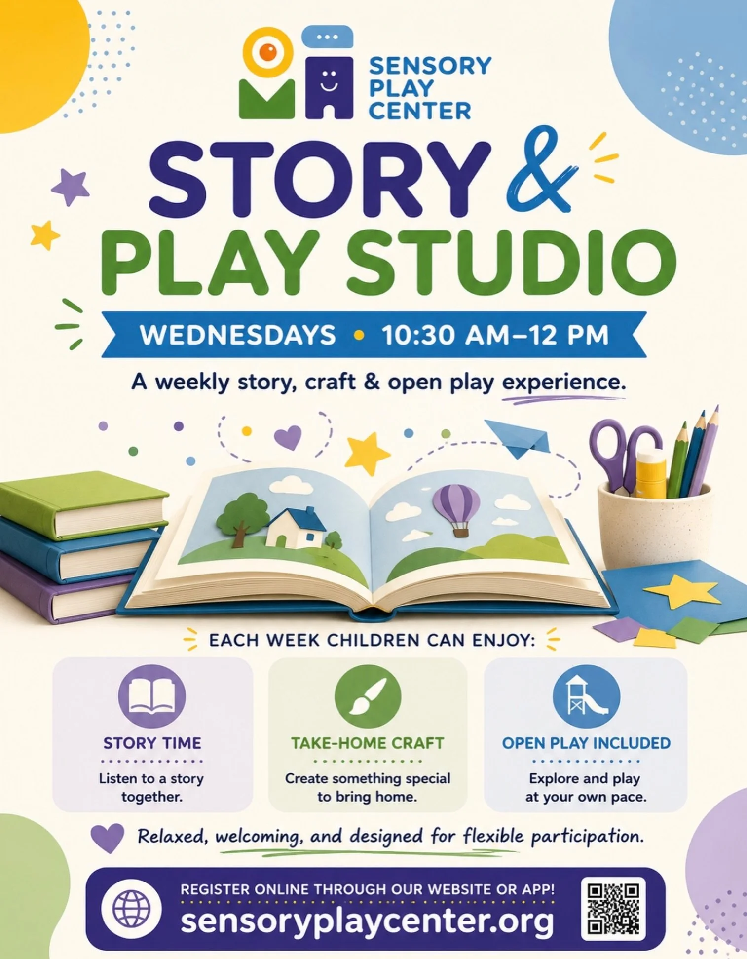 NEW Wednesday vibes! 📖

Story &amp; Play Studio every Wednesday, 10:30am-12pm. ✨
Story. Craft. Open play. ALL the joy.

Register at sensoryplaycenter.org 🔗 Link in bio!

#SensoryPlayCenter #SheltonCT #StoryTime #SensoryPlay