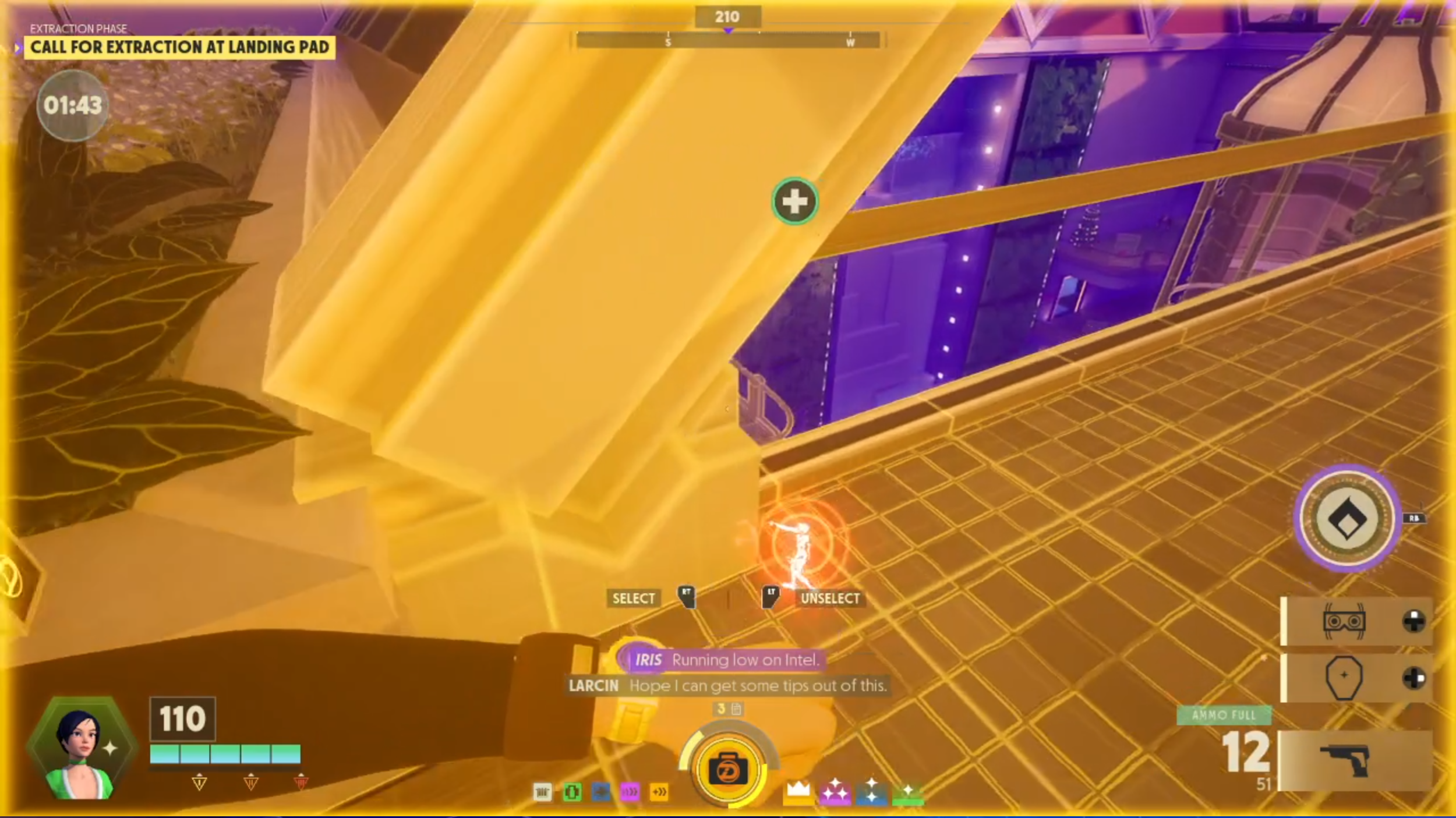 Second version of the package scan, June 2023 - November 2024. Agents now had a circle around their silhouettes so they stood out at farther distances. Overlay was saturated deeply yellow, which caused some contrast issues.