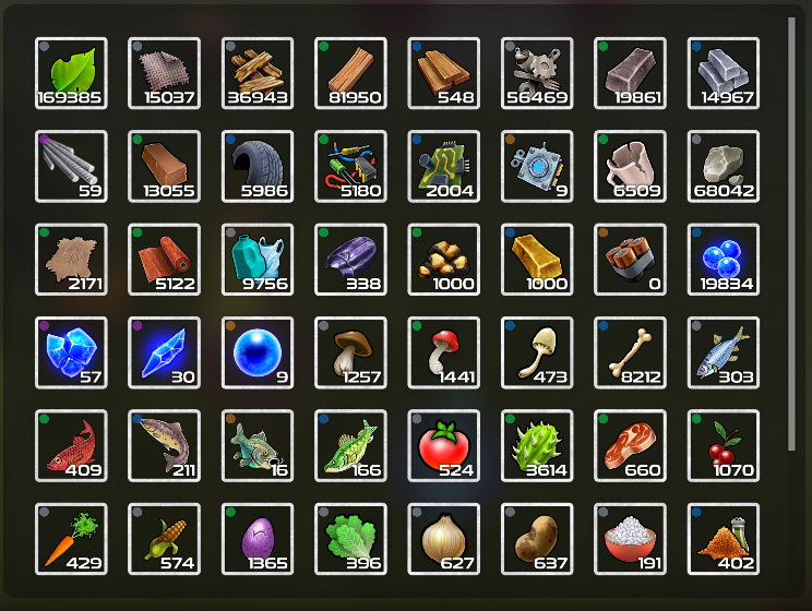 Old, unorganized Materials Collection Tab.