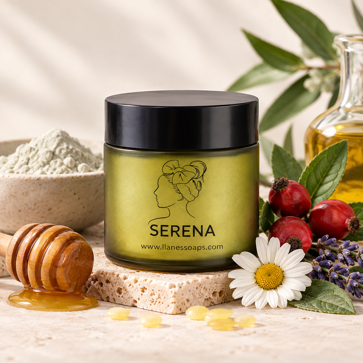 Serena handmade facial balm with botanical ingredients by Llanes Soaps