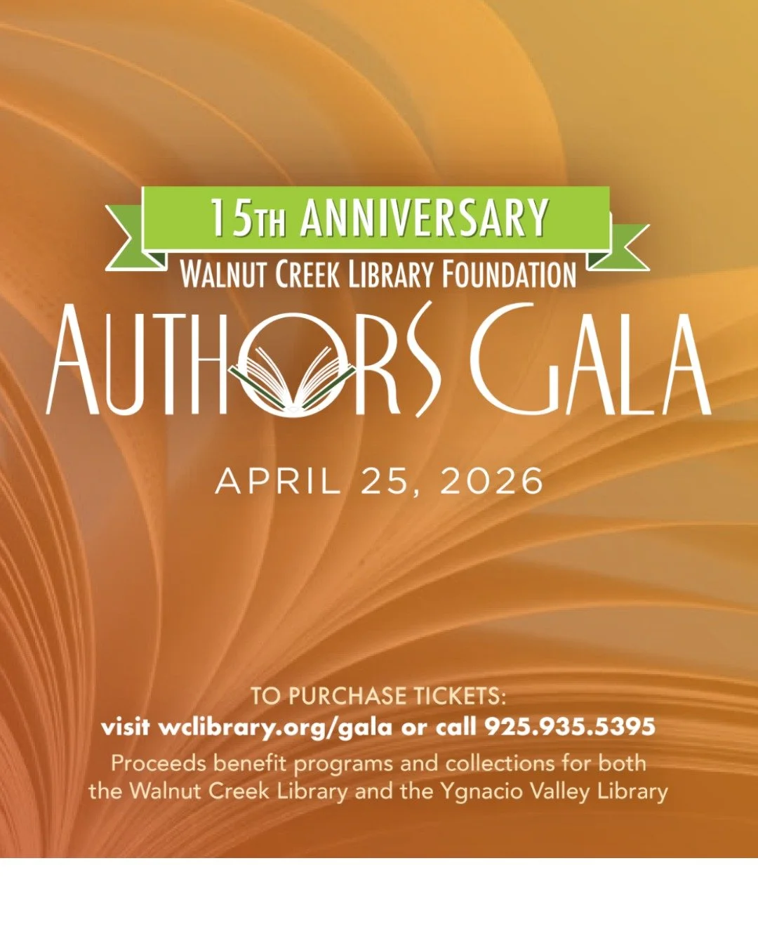 We&rsquo;re excited to welcome you to one of our favorite evenings of the year 💙📚

The **15th Annual Author&rsquo;s Gala**, hosted by the **Walnut Creek Library Foundation**, takes place **Saturday, April 25** at the **Walnut Creek Public Library**