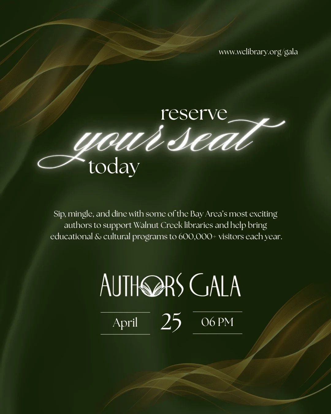 The 2026 Authors Gala brings together community, culture, and conversation, all while supporting our local libraries and the programs that serve over 600,000 visitors each year.
Enjoy an evening of dining, connection, and meeting inspiring authors :b