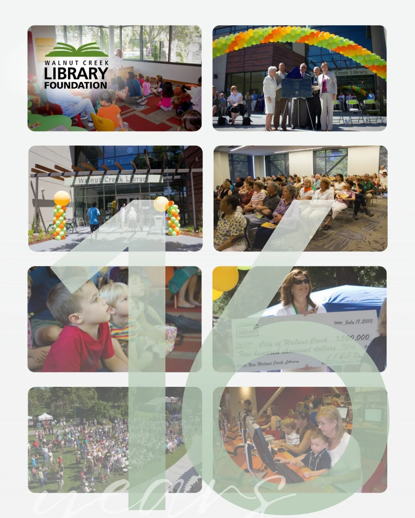 What were you doing sixteen years ago?

In July, the downtown Walnut Creek Library celebrated its 16th birthday. Since its grand reopening, it has become a beautiful and beloved fixture in the heart of the city, and one of the most used facilities in