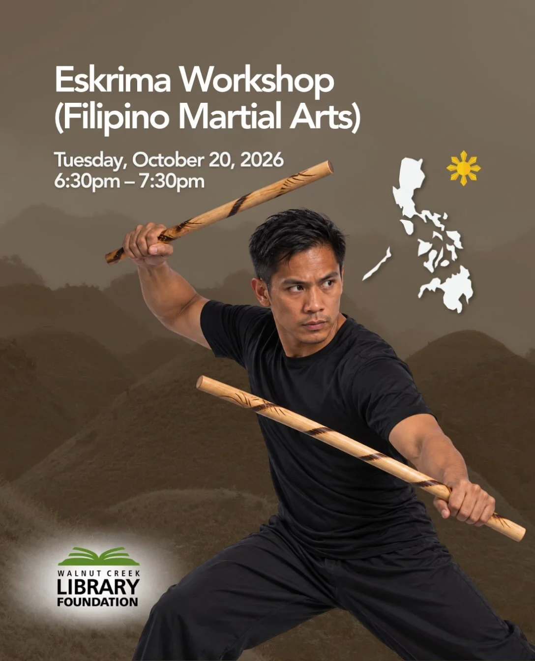 Looking for something to do tonight?  Ever wanted to try a Filipino martial art? 🇵🇭

Walnut Creek Library and The Gartden are bringing Eskrima to the library for Filipino American History Month.

Watch the live demo, then if you&rsquo;re 13+ and fe