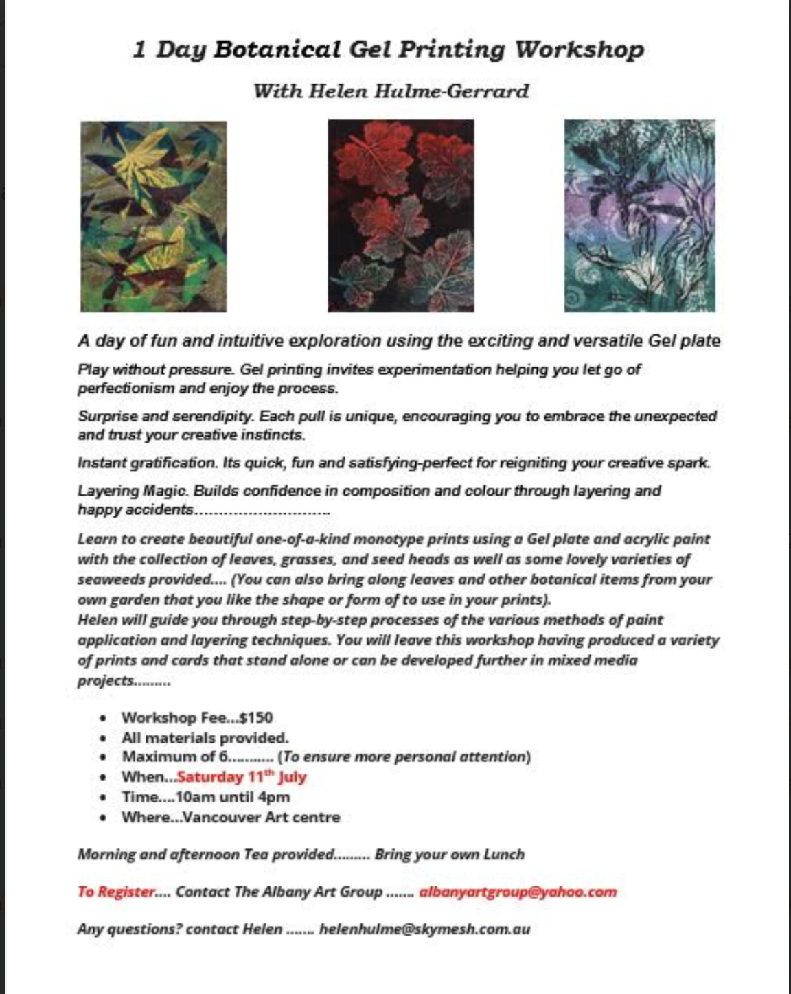 One Day Botanical Gel Printing Workshop