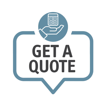 Icon of a hand holding a smartphone with a grid of app icons, above the text 'GET A QUOTE' inside a speech bubble outline.