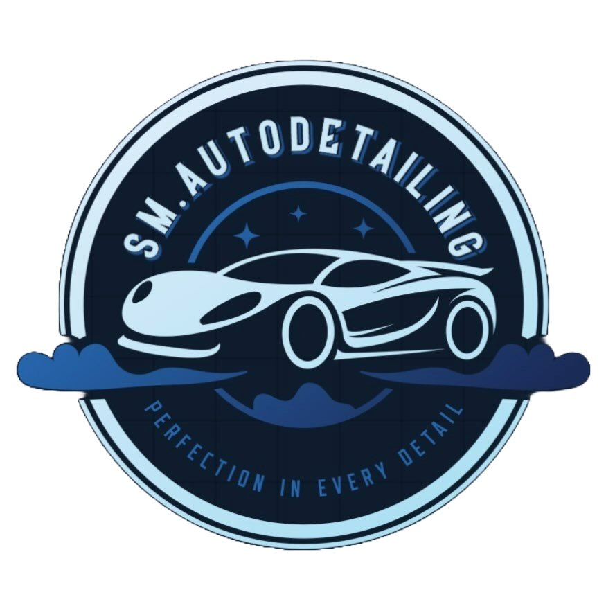 Logo for S.M. Autodetailing featuring a sleek car and stars with the text 'PERFECTION IN EVERY DETAIL' and the website 'S.M. AUTODETAILING'.