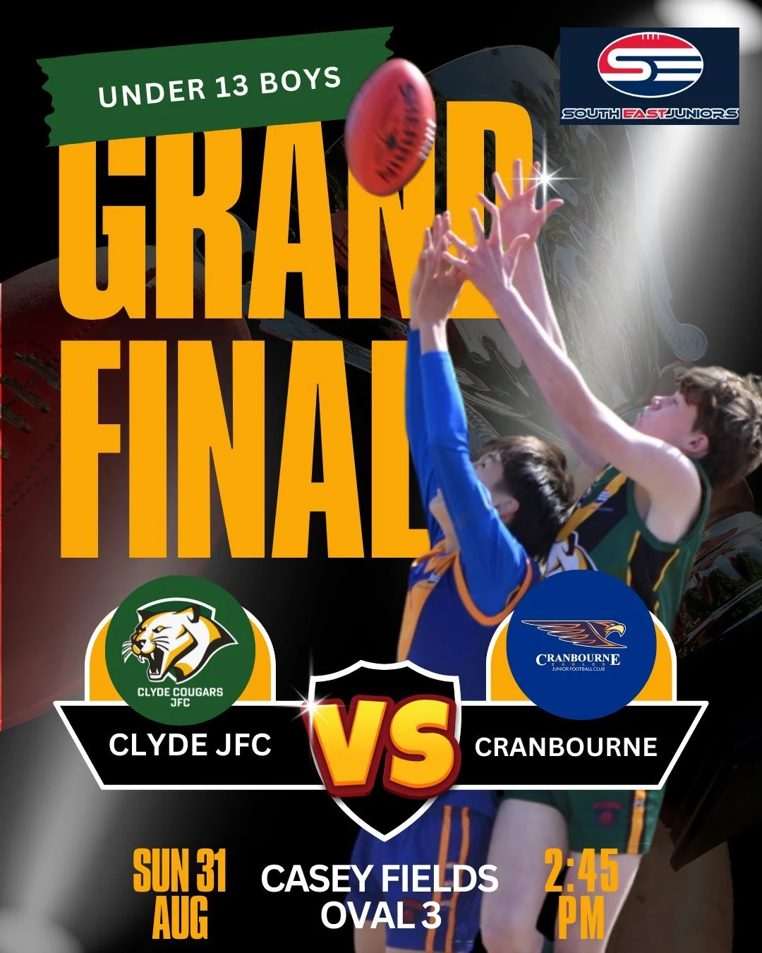 🔥🚨 History is on the line! 🚨🔥

Our Under 13 Boys have battled all season for this moment &ndash; and now they stand just one win away from becoming the first ever Clyde Cougars Premiership team.

This Sunday, it all comes down to one game:
🏆 Cly