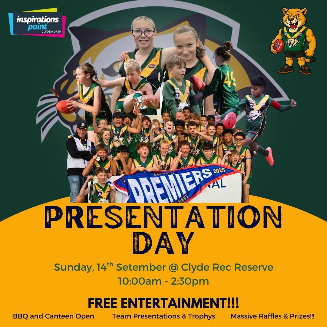 We&rsquo;re wrapping up the season in style THIS SUNDAY, and we can&rsquo;t wait to see you all there! Bring the whole family for a fun-filled day celebrating our amazing players and community.

📍 Location: Clyde Recreation Reserve
🗓 Date: Sunday, 