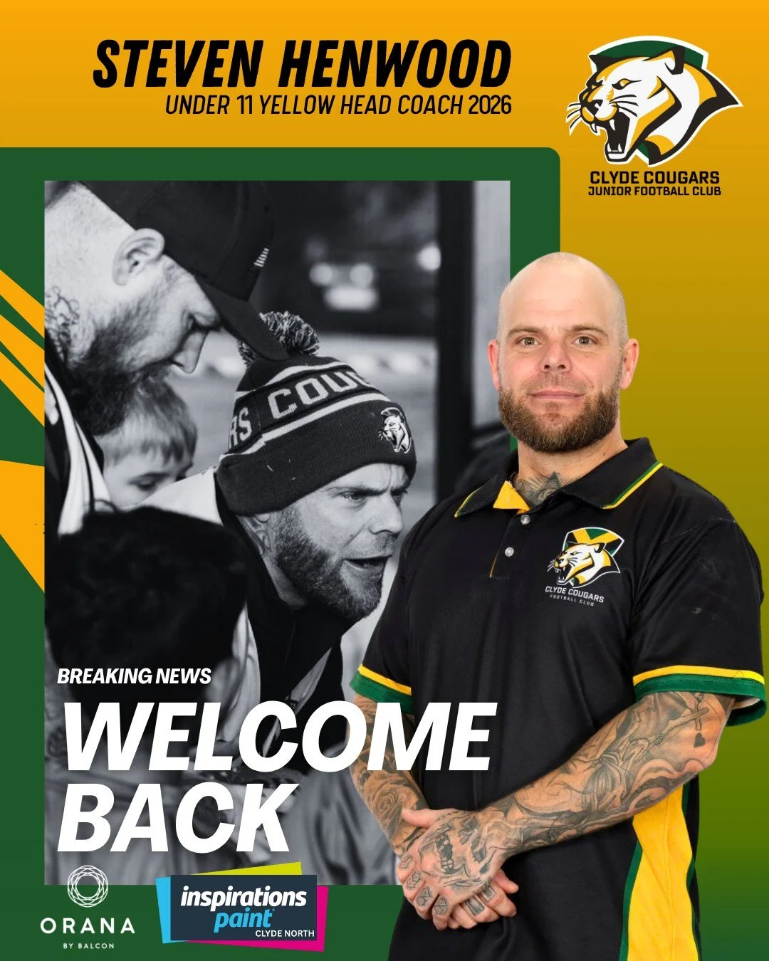 💛🔥 COACHING NEWS &ndash; U11 YELLOW! 🔥💛

We&rsquo;re excited to announce that Steven Henwood is returning as the Head Coach of our Under 11 Yellow team for the 2026 season!

Steven brings knowledge, leadership, and a huge heart for junior footy &