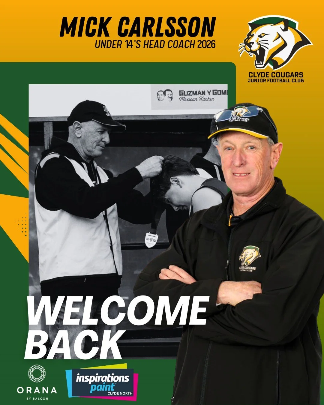 💚🔥 U14's COACHING ANNOUNCEMENT! 🔥💚

We are absolutely pumped to announce that Mick Carlsson will be leading our Under 14s for the 2026 season!

Fresh off coaching the Under 13s to the first ever premiership in Clyde Cougars history, Mick now step