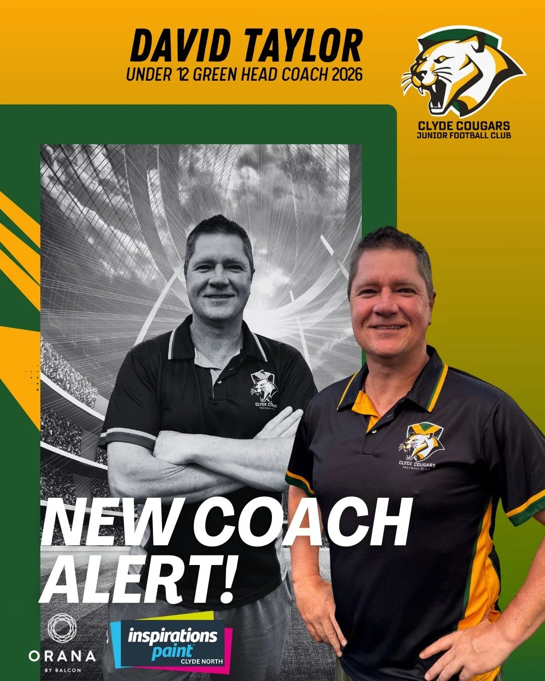 💚🔥 U12 GREEN COACHING ANNOUNCEMENT! 🔥💚

We&rsquo;re thrilled to announce David Taylor as the Head Coach of our Under 12 Green team for the 2026 season!

This will be David&rsquo;s first year coaching at the Cougars &mdash; but he brings serious f