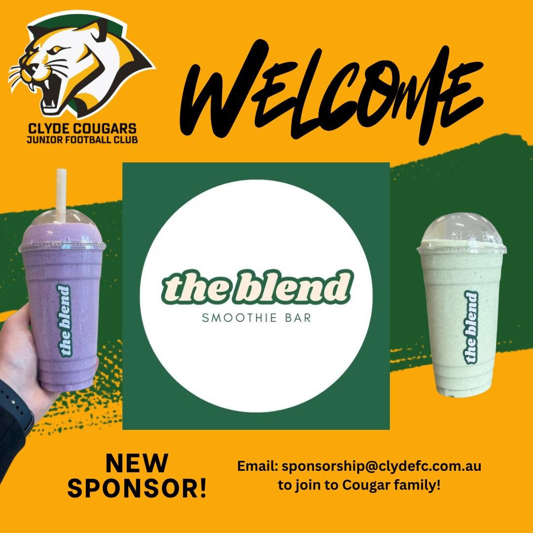 🥤💚 NEW SPONSOR ALERT! 💚🥤

We&rsquo;re excited to welcome @theblendsmoothiebar as a new sponsor of the Clyde Cougars!

The team at The Blend will be supporting our kids throughout the season with fantastic &ldquo;Smooth Mover&rdquo; player awards,
