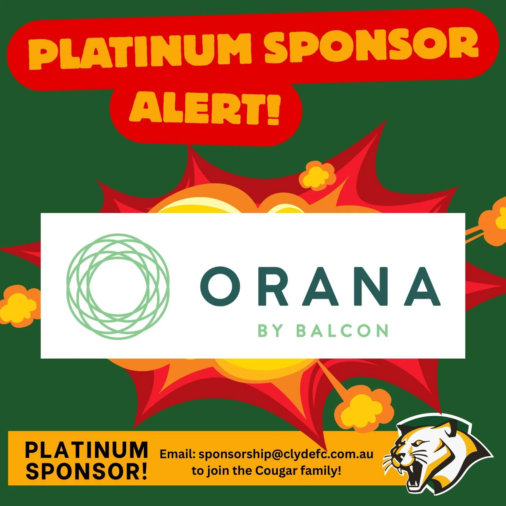 🚨🚨 MASSIVE PLATINUM ANNOUNCEMENT 🚨🚨

Cougar family&hellip; this is HUGE.

We are absolutely pumped to welcome @oranaclydenorth as a brand new Platinum Sponsor of the Clyde Cougars! 💚🖤🏡

Platinum is the highest level of partnership at our club 