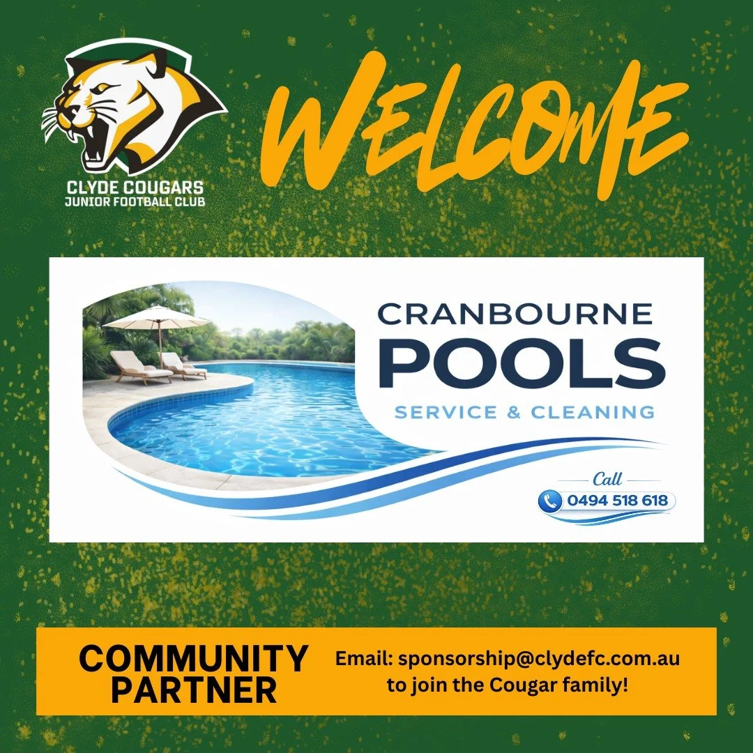 💚💛 WELCOME TO THE COUGARS FAMILY 💛💚

We&rsquo;re excited to welcome Cranbourne Pools - Service &amp; Cleaning as one of our newest sponsors for the 2026 season!

They&rsquo;re jumping straight in and supporting the club in a big way &mdash; suppl