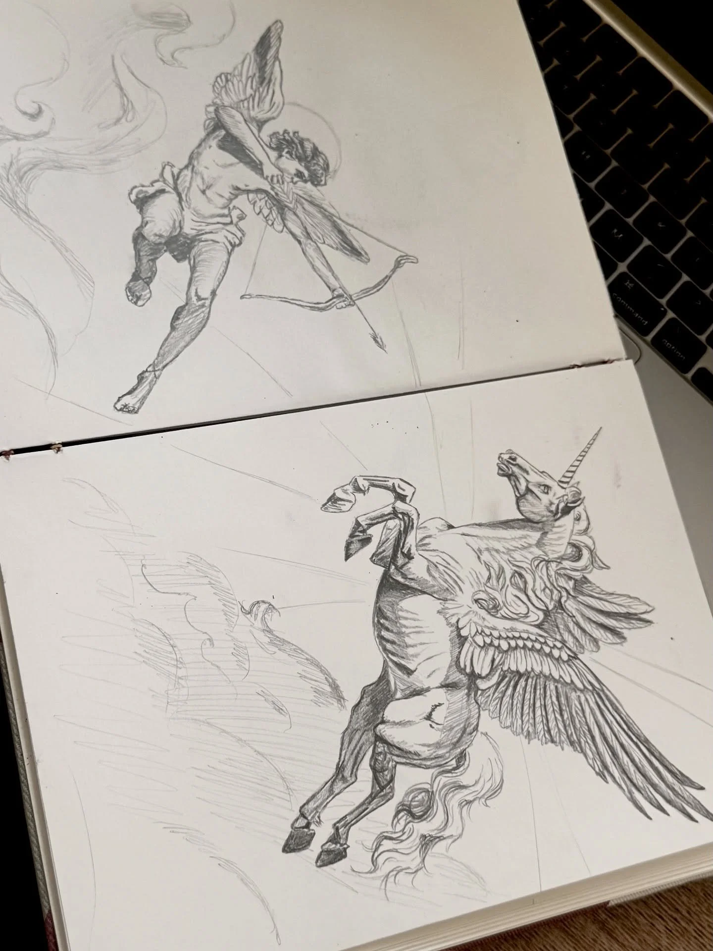 Trying a different art style every day until I find my style or drag myself out of this art block #art #drawing #renaissance #tattoo #sketch #sketchbook #pencil #illustration #pegasus #angel