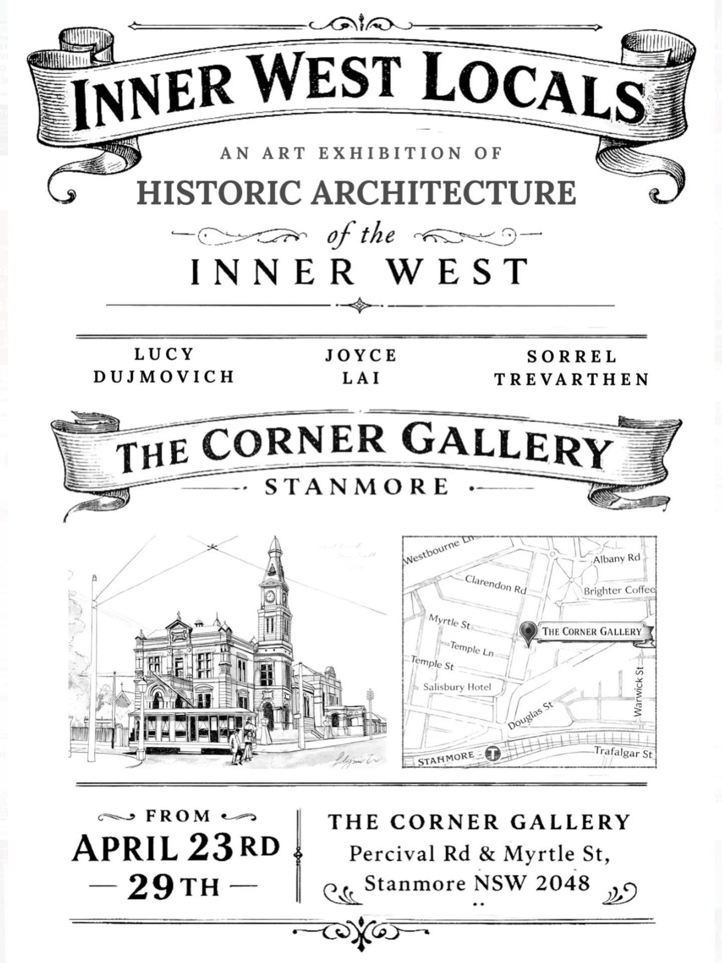 Upcoming Sydney Artist Exhibition ⬇️ 

&ldquo;INNER WEST LOCALS&rdquo;

A celebration of the historic architecture that makes Sydney&rsquo;s Inner West so special

Join us for a week long exhibition at The Corner Gallery, Stanmore, featuring original