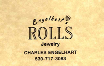 Business card for Engelhart's Rolls Jewelry with contact number and name Charles Engelhart.
