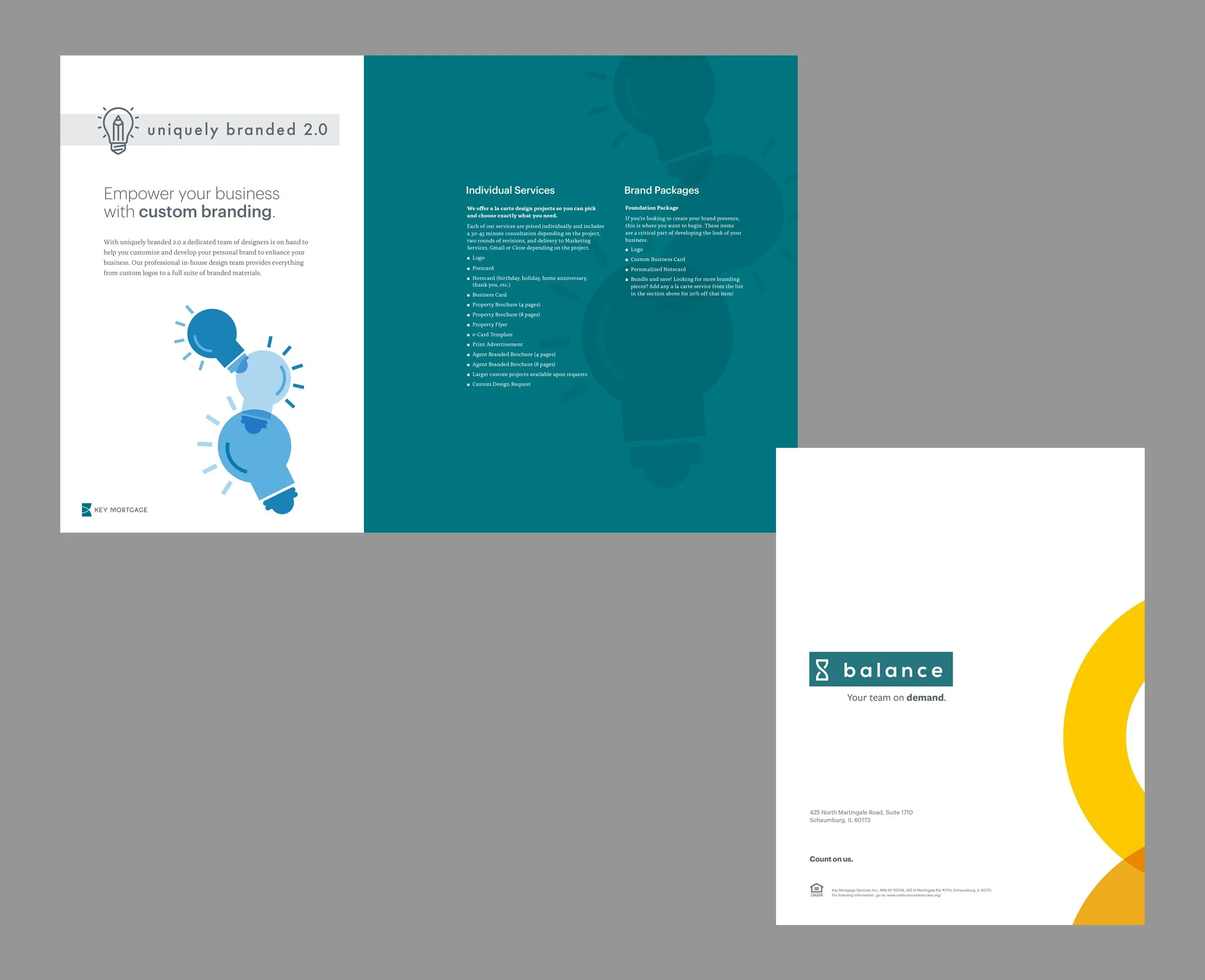 Brochure spread and back cover for internal Key Mortgage Balance program