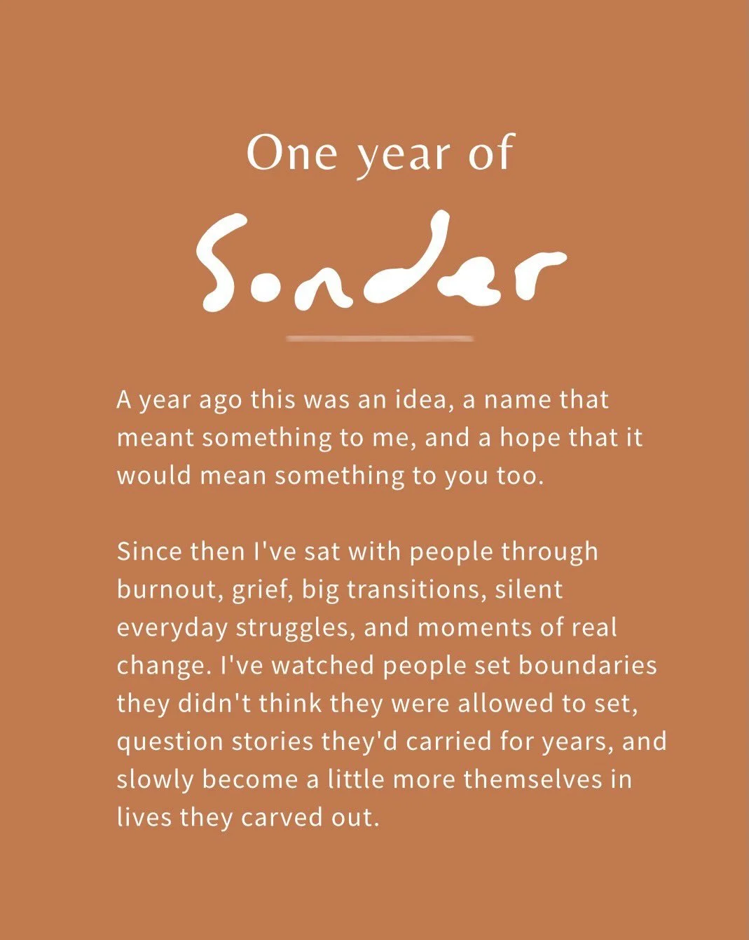 Officially one year in I&rsquo;m beyond grateful and proud. Thank you for allowing Sonder to be apart of your story 🌼